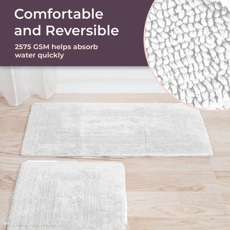 Lavish Home Bathroom Rugs - 2-Piece Cotton Bathroom Mat Set - Machine Washable Bath Mats for Restroom, Kitchen, or Laundry Room by Lavish Home (White) - Image 4